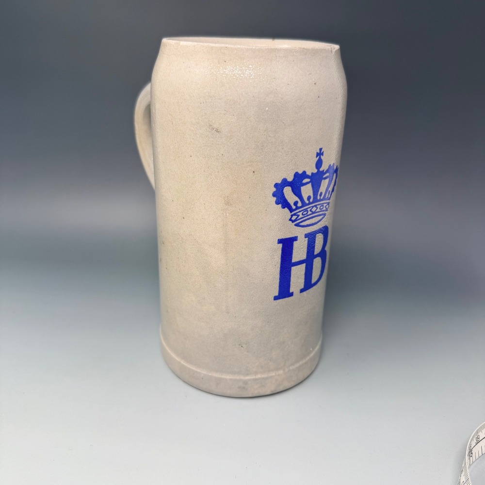 Hofbrauhaus Munchen HB Beer Stein 1L Salt Glazed Stoneware Mug Grey Blue Crown